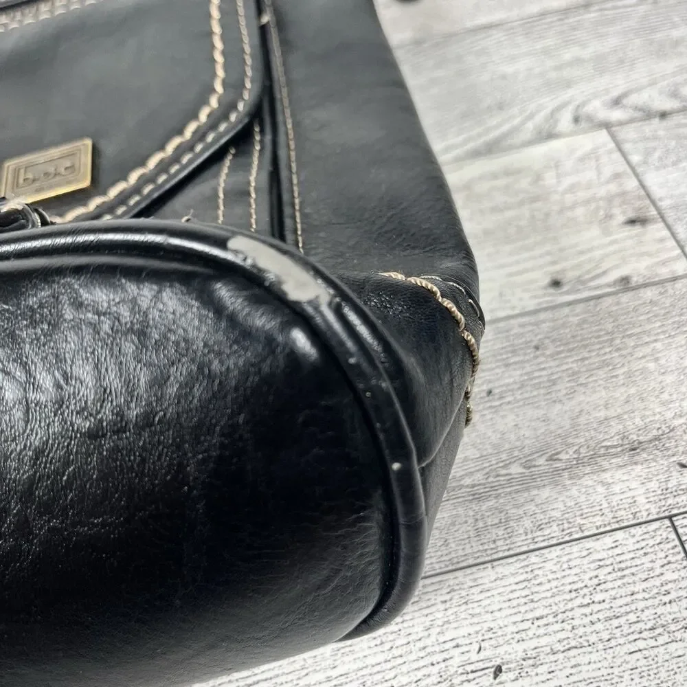 BOC Born Black Faux Leather Crossbody Bag Shoulder Purse Zipper Snap Pockets